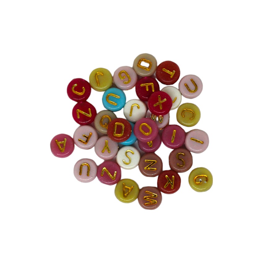 500 PERLES ACRYLIQUES RONDES MULTICOLORES ET LETTRES OR