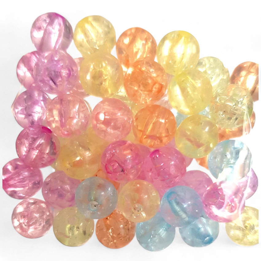 50 PERLES CRAQUELEES RONDE RESINE  PASTEL