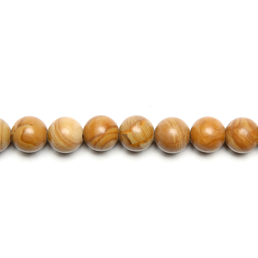 6 PERLES WOOD STONE JASPE BOIS RONDE
